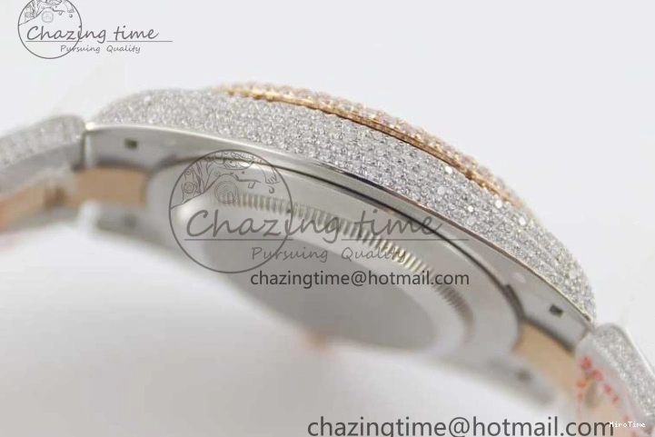 MiroTime 0601 Datejust 41 SS RG Full Diamonds TWF 1:1 Best Edition Diamonds Stick Markers Dial on Bracelet A Refined 2400